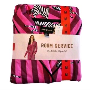 NWT Room Service 2PC Womens Pajama Set, NWT, Pink Zebra Lounge, Sleepwear Sz.M